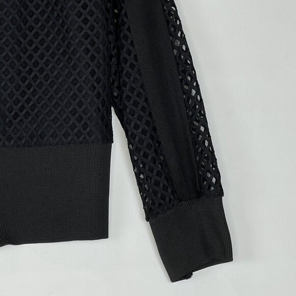 Women’s Small Black Mesh Lined Bomber Jacket Full Zip Long Sleeve - Picture 10 of 11